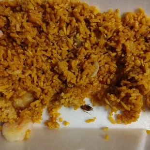 rice and shrimp in a styrofoam container