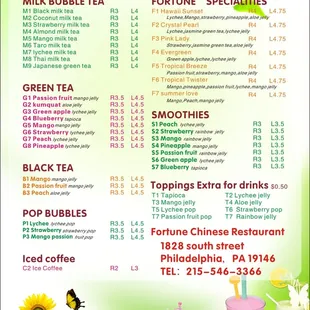 Bubble Tea Menu