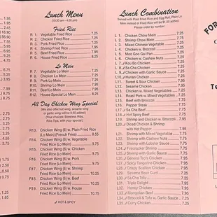the price list for the restaurant