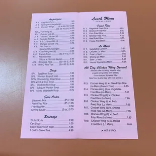menu