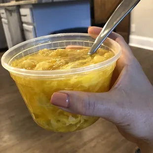 Egg drop soup with fried wontons