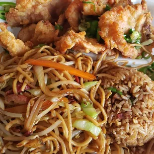 Spicey Pork Chops and 50/50 Cjow Mein $ Fried Rice