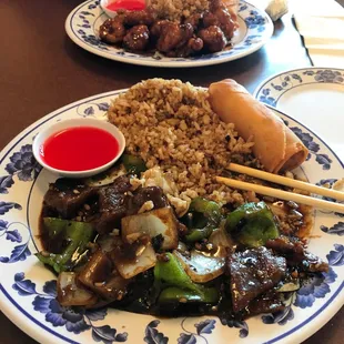 Pepper beef and Orange chicken lunch specials