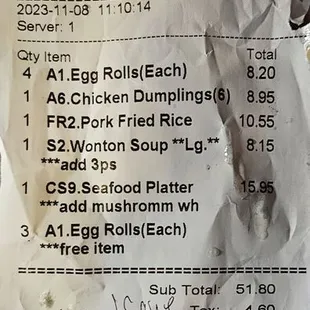 a receipt for a walkin