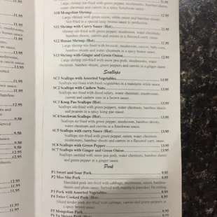 the menu of the restaurant