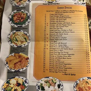 the menu for the restaurant