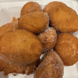 Fresh fried sugar doughnuts. Delicious when eaten fresh. Mmm