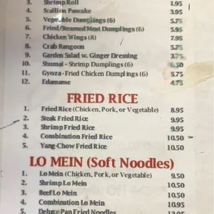Updated Menu/Prices