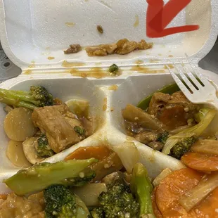 Pieces of chicken in the re-used vegetables