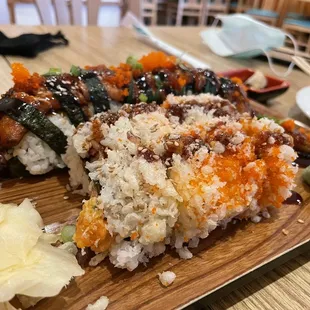 a plate of sushi on a table