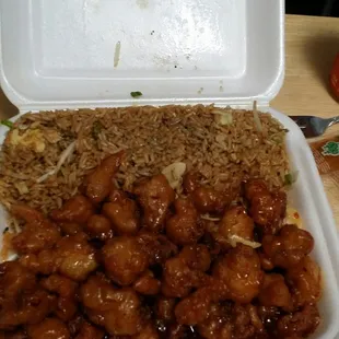 General Tso combo platter. Comes with a soda and eggroll