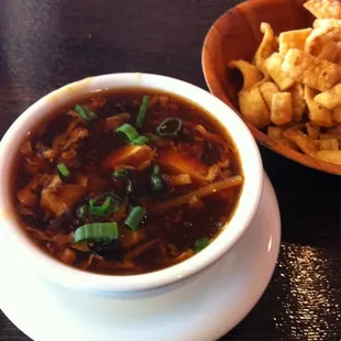 Hot and sour soup with crunchies