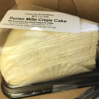 Slice of Durian Mille Crepe Cake