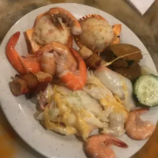 a plate of seafood