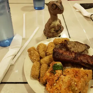 Bob the Raptor says "A plate for a carnivore!"