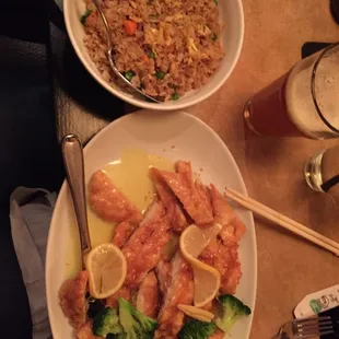 Lemon chicken and fried rice (instead of steamed)