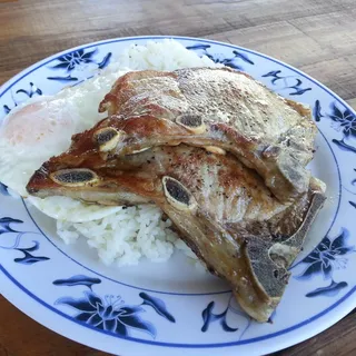 Grilled Pork Chops with Eggs