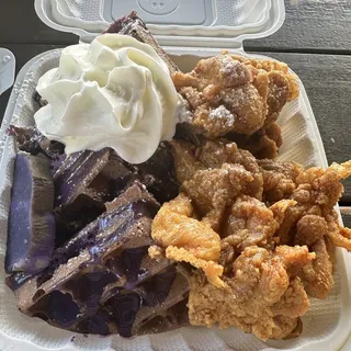 Ube waffles with Fried Chicken