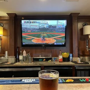 a baseball game on the tv