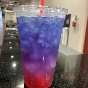 Italian soda- with dragon fruit, butterfly milk(?) and something else. My coworker got it. Said not too sweet, which is great