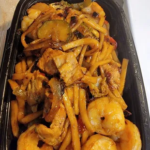 AFTER...fixed in my own skillet added some shrimp, extra veggies and most importantly, seasoning