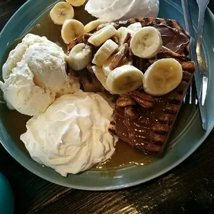 The Mess We Made: Brioche Nutella, foster bananas, pecans, ice cream $7.5  Usually not a fan of Nutella things but this was delicious