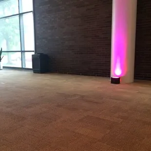 Carpet, lighting, brick walls