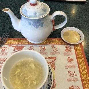 tea, Chinese mustard snd egg drop soup