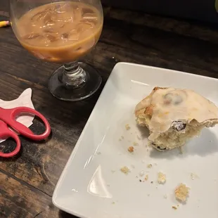 sweet and creamy cold brew with chocolate orange scone, mostly consumed lol