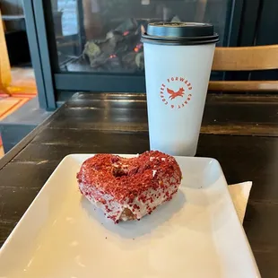 Americano with a Level 5 donut. Cozy fireplace and a great place to work.