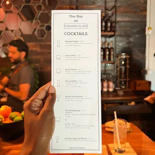 Cocktail menu