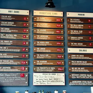 Sandwiches and salads menu