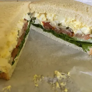 Egg salad sandwich on sourdough bread