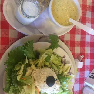 Garden salad with Chicken Salad and Broccoli Cheese Soup Combo.....DELISH!!