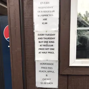 Specials. Don&apos;t forget Grandma&apos;s fried pies!!