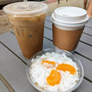 Foster Select (20 oz, iced, almond milk, $6.50). Caramel Latte (12 oz, hot, oat milk, $5.50). Chia Bowl ($4.75).