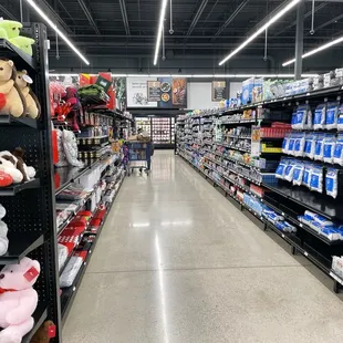 a wide aisle of stuffed animals