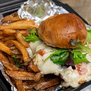 Bayou Chicken Sandwich and fries from Foster&apos;s.