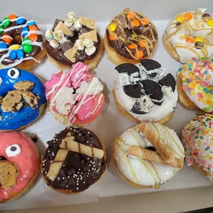 a variety of doughnuts in a box