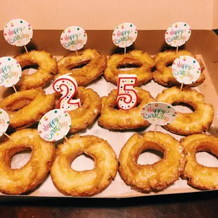 Hubby's favorite donuts for bday. We'll take donuts over cake anyday! Lol