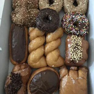 a variety of donuts in a box