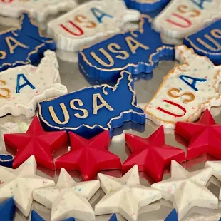 a close up of a patriotic cookie