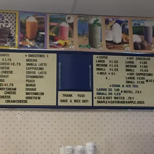 a menu on the wall