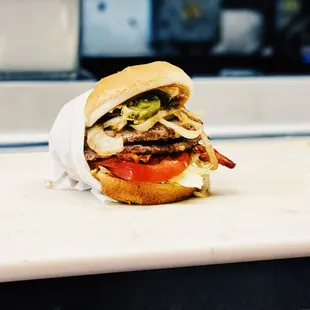 Double Old Fashion + Bacon + Grilled Onion and Jalapenos