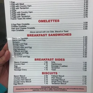 the breakfast menu