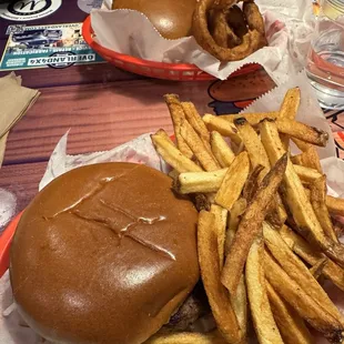 Signature harbingers.  Unfortunately, accompanied by very greasy onion rings and fries.