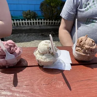 Black raspberry, butter pecan and chocolate peanut butter ice creams