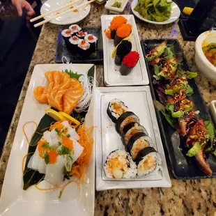 Squid and salmon sashimi added