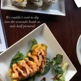 Avocado Bomb and California Roll