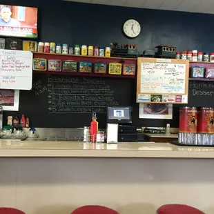The place is decorated with old lunch boxes and Thermos bottles.
